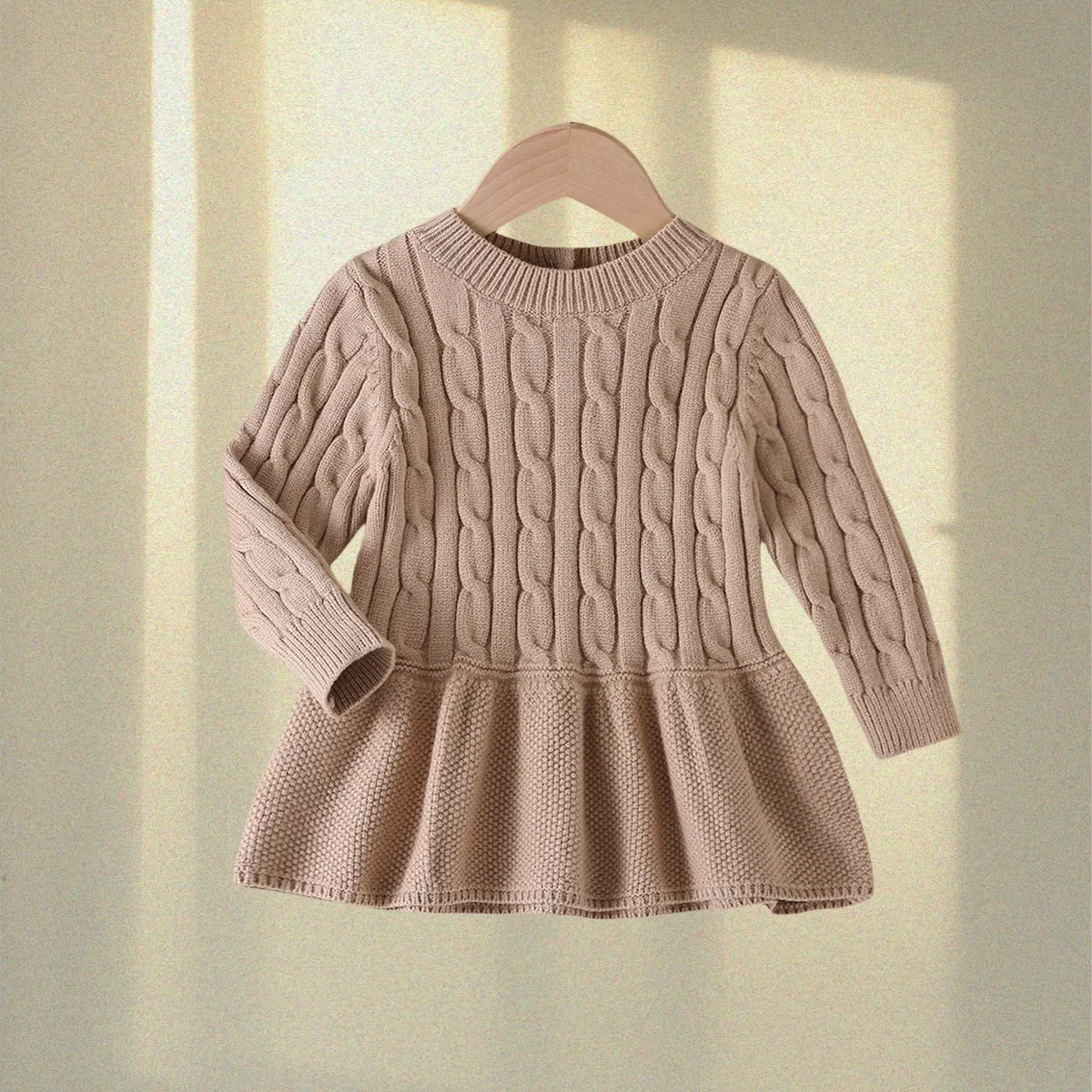 

2025 Autumn New Infant Baby Girl Round Neck Cable Knit Tops Sweater with Ruffled Hem 0-2 Y Princess Baby Girl Sweaters Dress