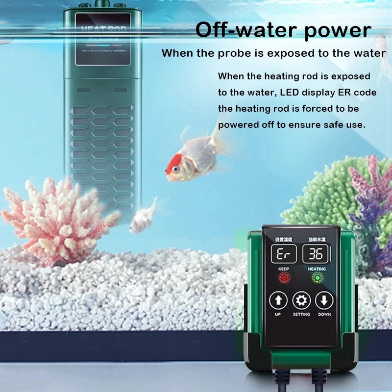 Fish Tank Heater 1200W Aquarium Diving Smart LED Temperature Display Adjustable Water Heating Rod Temperature Control