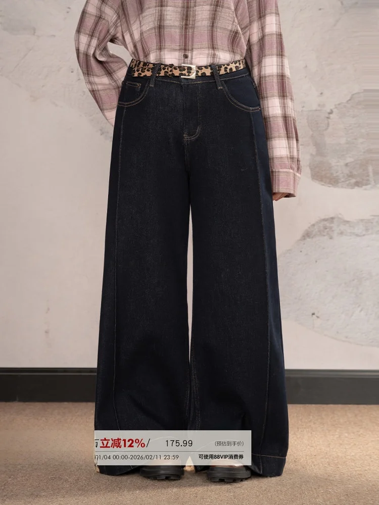 

Женские винтажные синие джинсы Heynew больших размеров с широкими штанинами, зимние, на флисовой подкладке, прямые, удлиненные, в стиле High Street