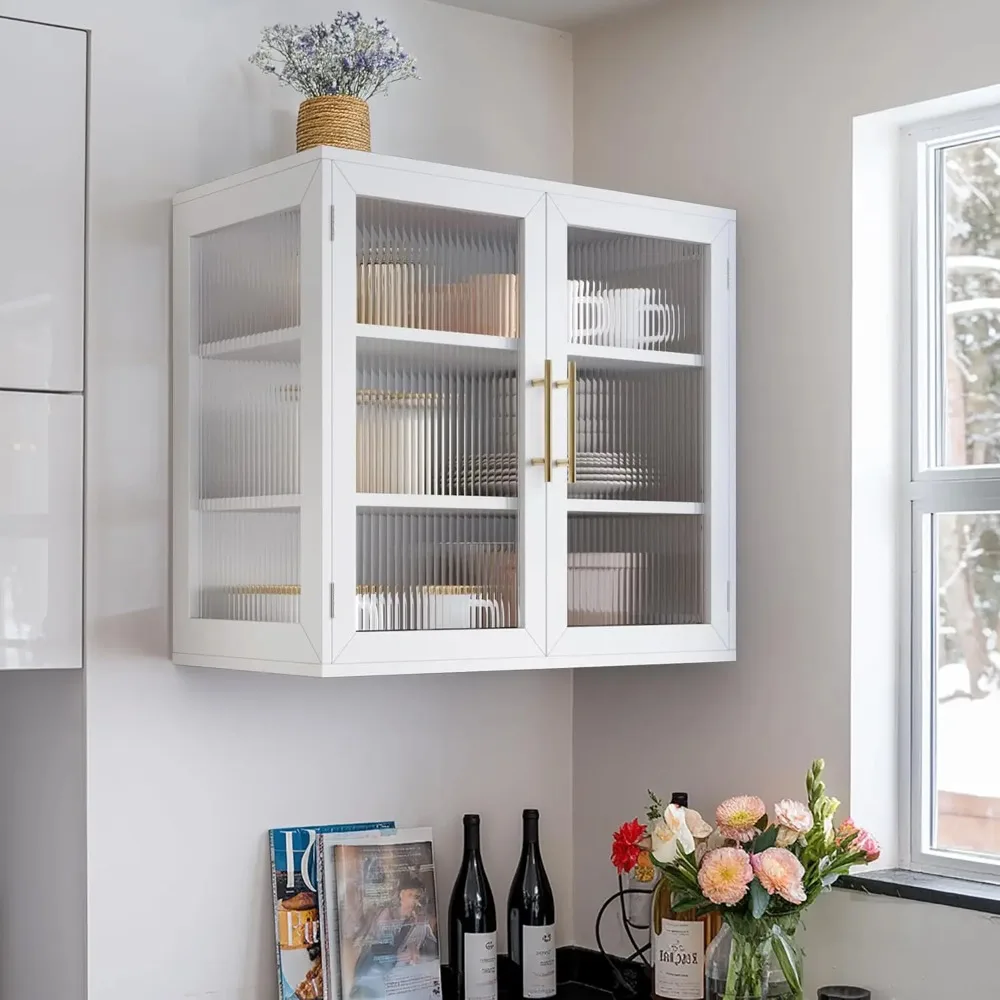 

White Bathroom Wall Cabinet Set of 1,Wall Mounted Cabinet,Glass Wall Storage Cabinet,Floating Cabinet with Adjustable Shelves