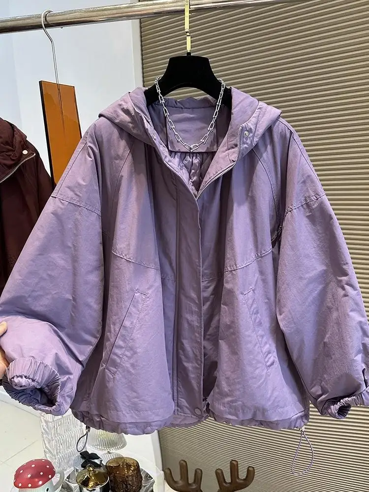 

Autumn and Winter Warm Fashion Harajuku Cotton-Padded Hooded Jacket Women Loose Casual Coat Solid Color Padded Jacket