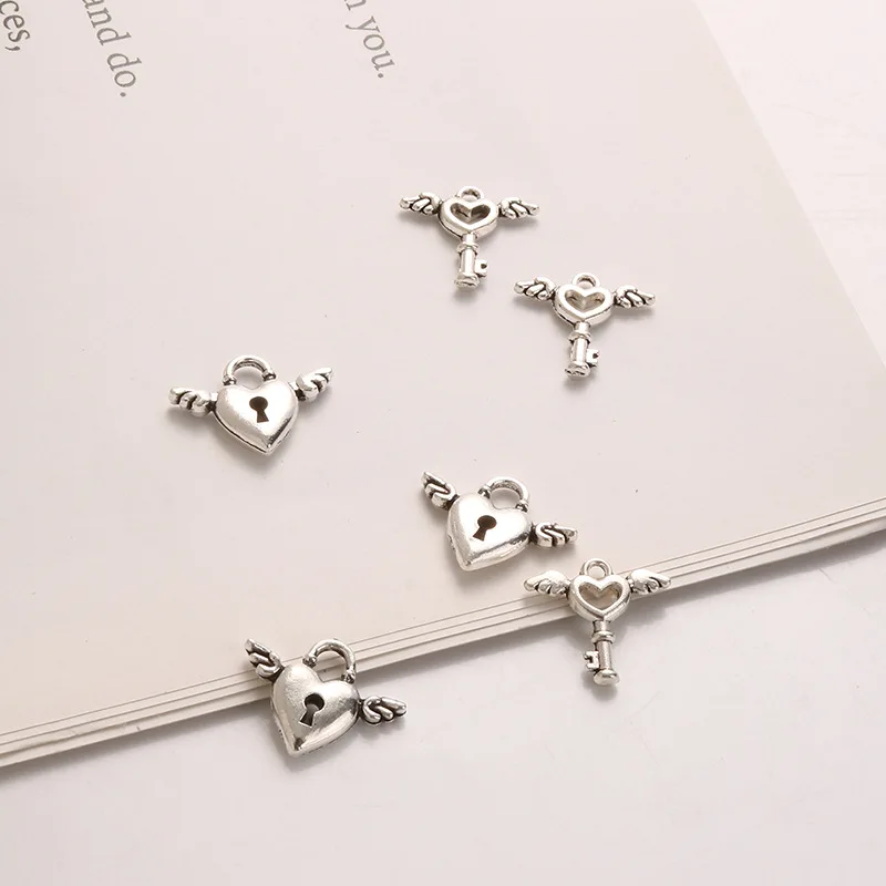 Cute Love Wing Key Silver Color Pendants Jewelry Making Handmade DIY for Necklace , Keychain, Earing Gifts Toys (Pendant Only)