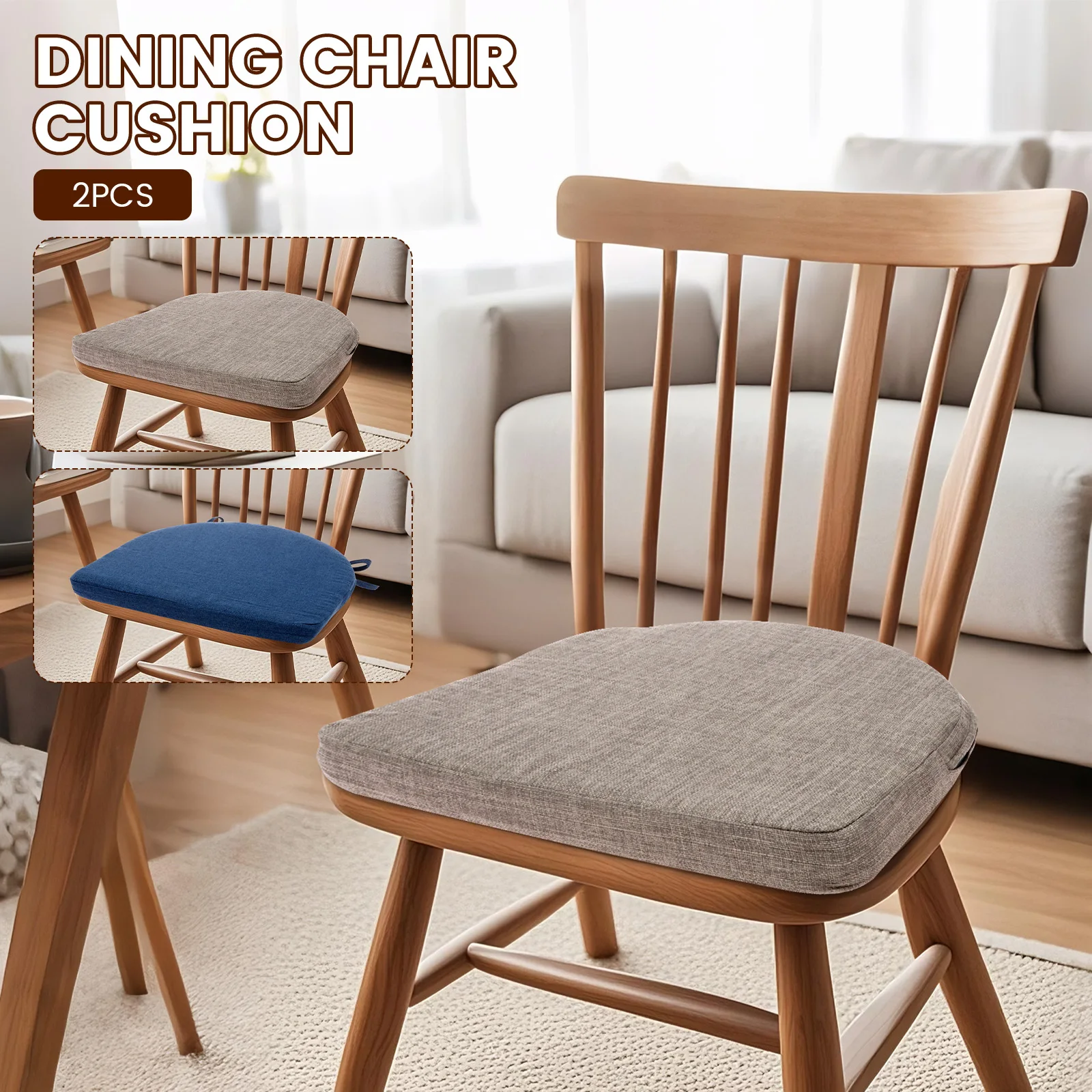 

2Pcs Outdoor Chair Cushion Linen Waterproof Dining Chair Cushion with Removable Cover and Ties Soft Comfortable Patio Seat Pad
