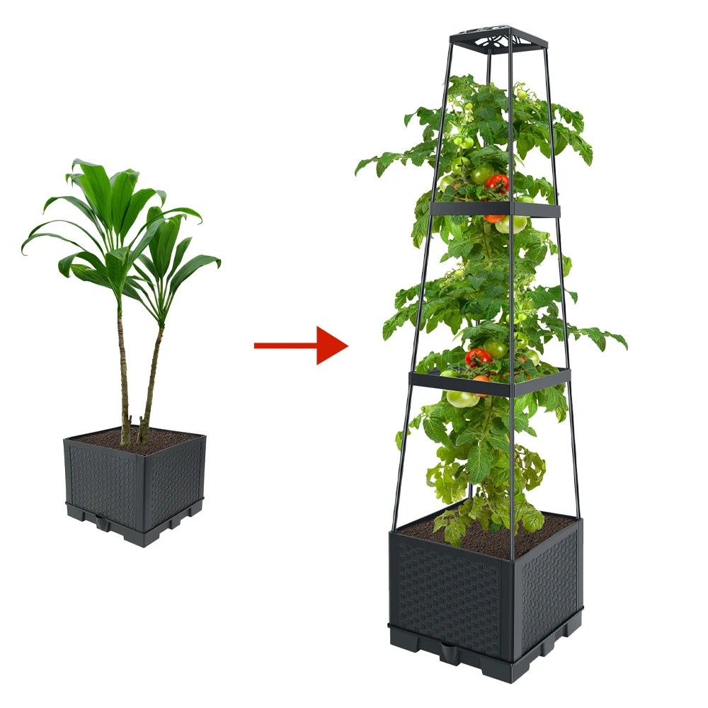 Tomato Tower With Self Watering Planting Box and Trellis Detachable Raised Garden Bed Height Adjustable Outdoor Garden Support