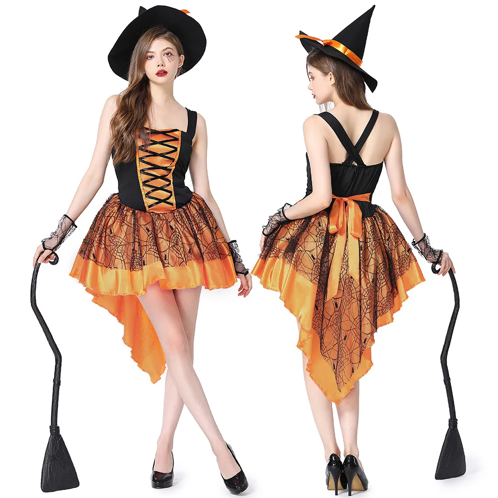

Adult Female Carnival Cosplay Costumes Sexy Gothic Witch Dress Halloween Costume Performance Costume with Hat Fancy Dress