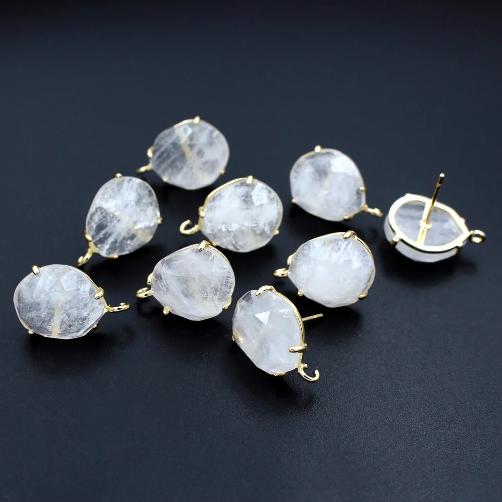 6pair Color Stone Ear Posts Geometric Lavender Jade Earring with Loop Connector For DIY Dangle Drop Earrings Jewelry Making