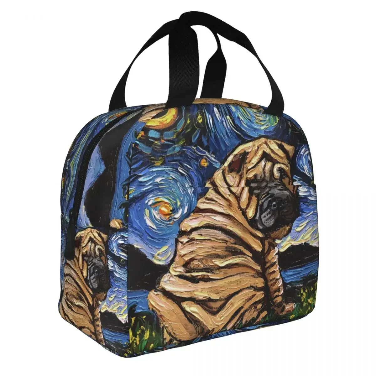 Starry Night Sharpei Lunch Bag for School Shar Pei Dog Leakproof Picnic Thermal Cooler Insulated Lunch Box Women Kids Tote Bags