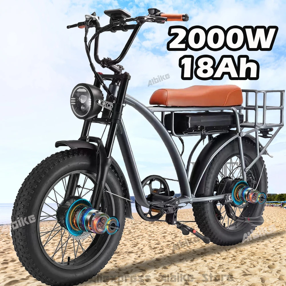 

Electric Retro Cargo Bike 2000W Dual Motor Motorcycle Ebike 48V 18Ah EBike 20" Fat Tire 7 Speed MTB Mountain Road Snow E Bike