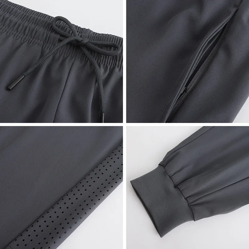 2024 New Spring/Summer Men's Quick Drying Sports Pants Outdoor Running and Fitness Thin Breathable Hole Elastic Tie Feet Pants