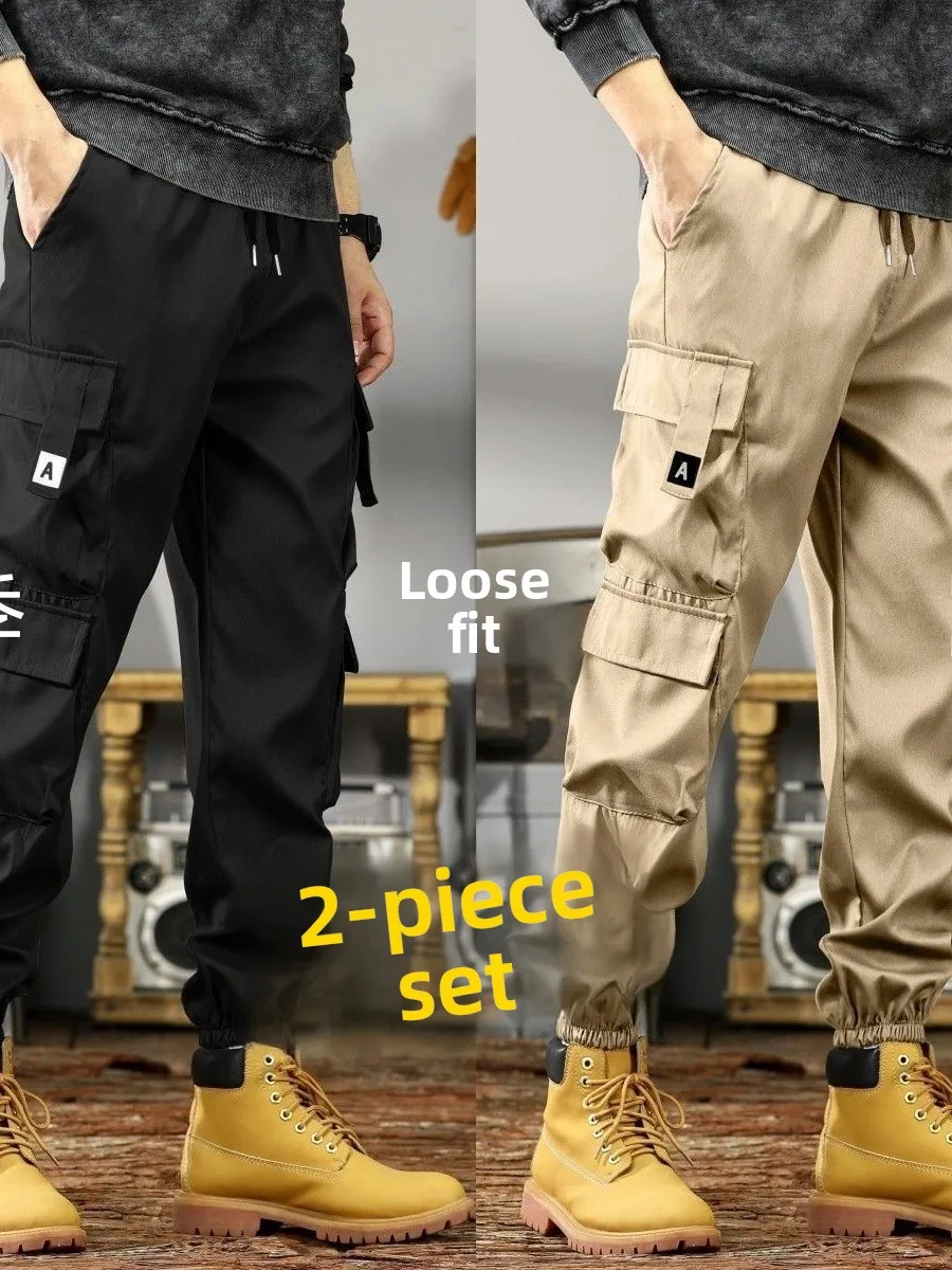 

Свободные мужские рабочие брюки, весна-лето, модные многоэтажные износостойкие рабочие брюки с манжетами, повседневные брюки для мужчин