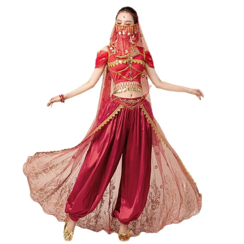 Volwassen Indianarabische Prinses Buikdans Kostuum Set Vrouwen Festival Bollywood Dansen Cosplay Halloween Jasmijn Fancy Outfit