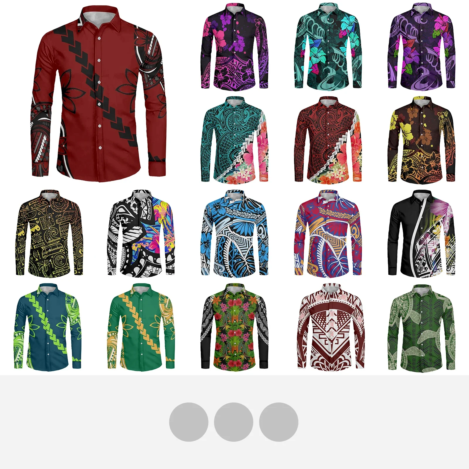 Polynesian Tribal Pohnpei Totem Tattoo Prints Men's Fashion Long Sleeve Shirt Casual Standard-fit Button-down Collar Shirts 6xl