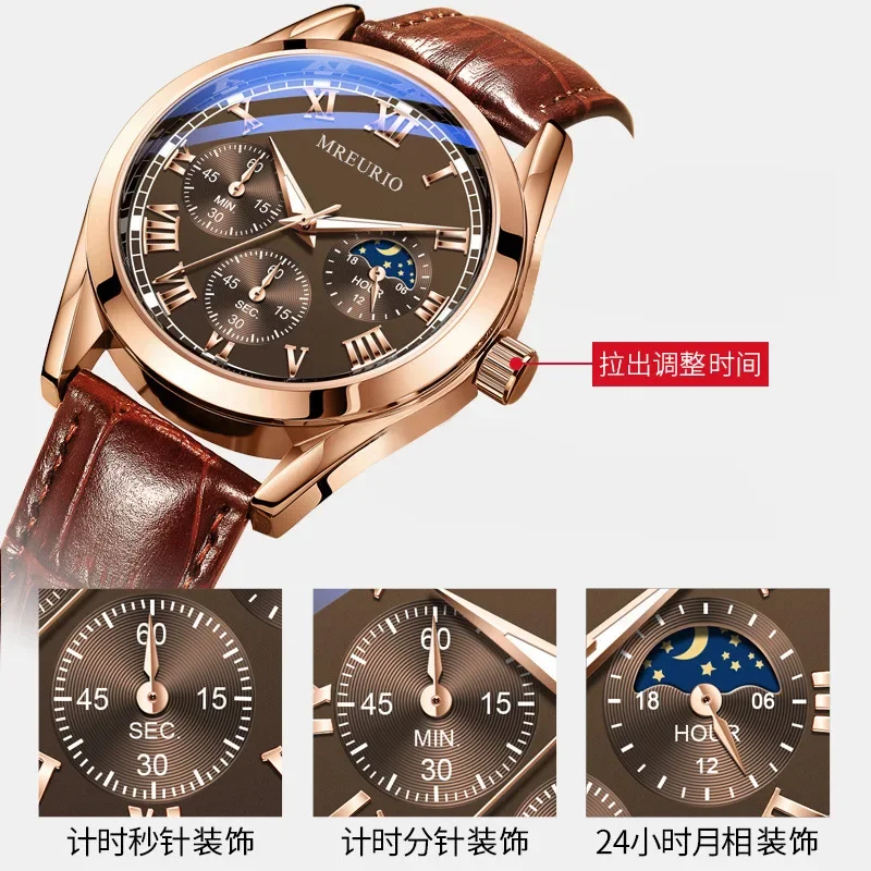 Reloj deportivo para Hombre, cronógrafo de cuarzo, informal, de cuero, con temporizador decorativo, resistente al agua, nuevo concepto