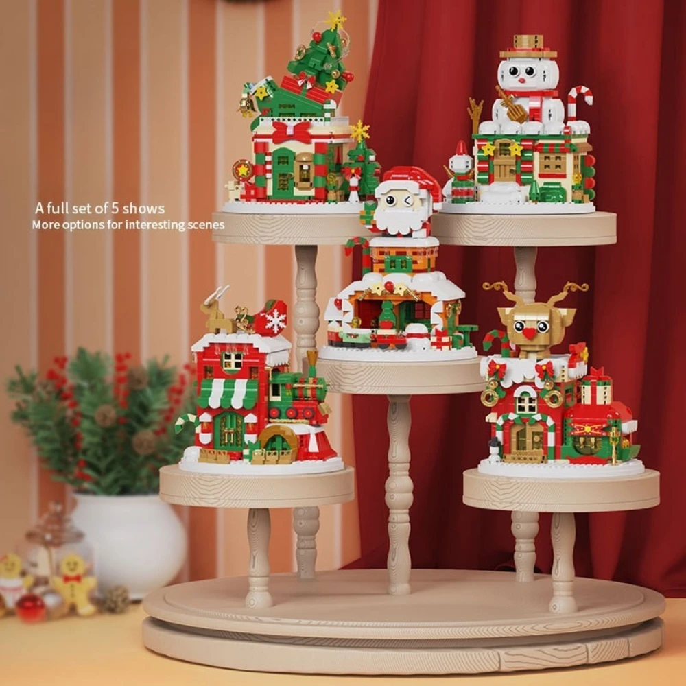 

MOC Christmas Winter Village Gingerbread Snowhouse Snowman Building Block Set Elk Santa Claus Hut Toys For Children Xmas Gifts