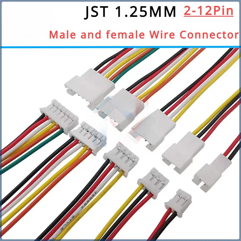 10Pcs JST 1.25 Male Female Wire Connector Pitch 1.25mm 2P 3P 4P 5P 6P 7P 8P 9P 10P 11P 12Pin Plug Jack Terminal Cable 10 20 30CM