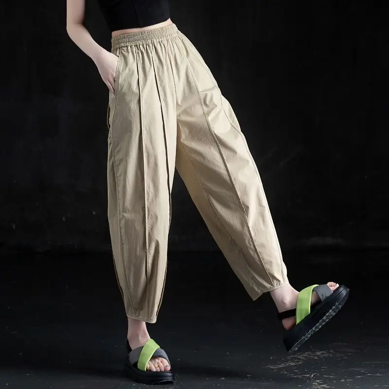 

Summer new thin casual cropped pants for women, loose Haren lantern pants, showing off radish pants joggers women