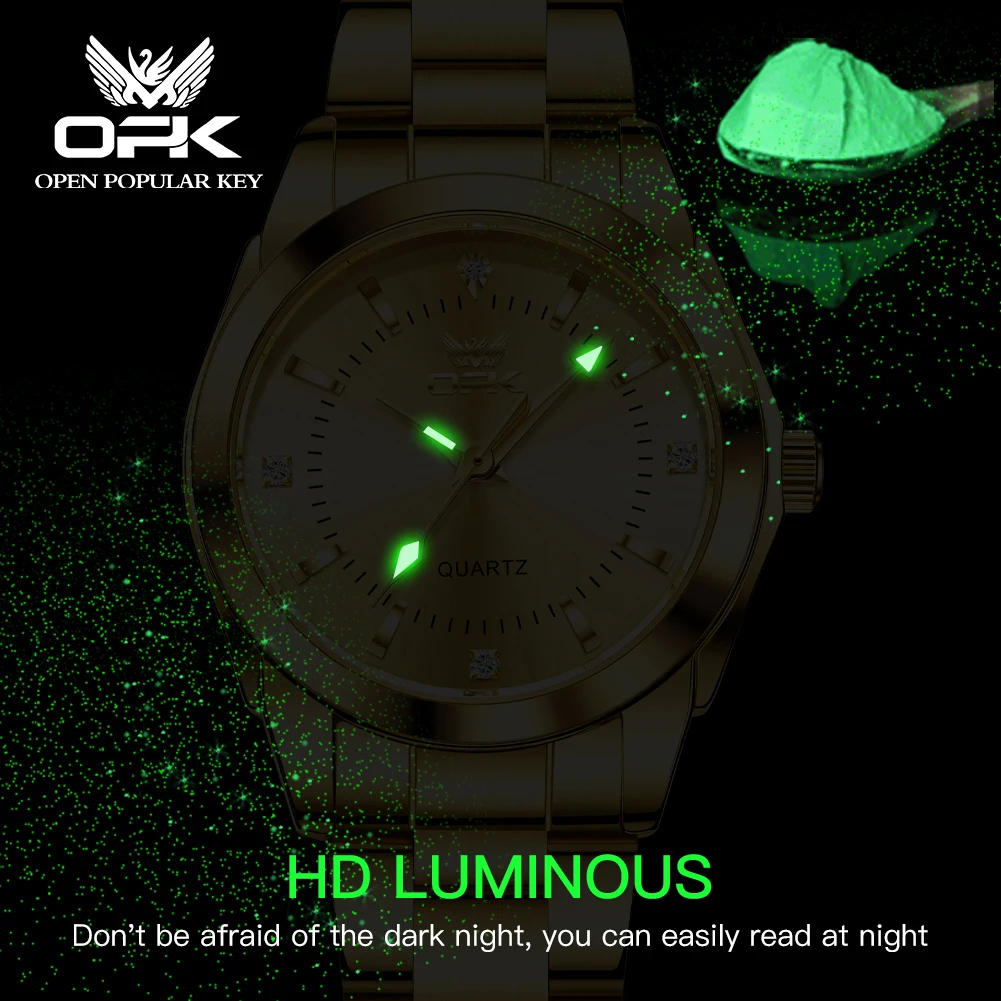 OPK Women's Watches 6002 Luxury Gold Fashion Original Quartz Watch for Man Waterproof Luminous Date Elegant Small Dial Reloj