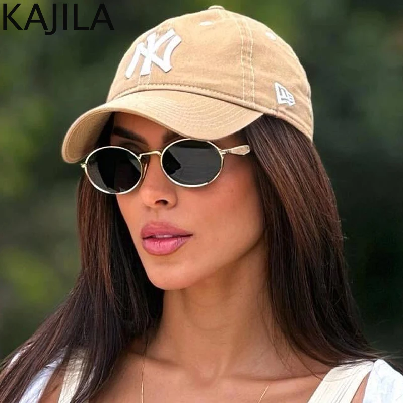 Small Frame Oval Metal Frame Sunglasses Women 2024 Luxury Brand Round Punk Sun Glasses For Ladies Vintage Eyewear Shades UV400