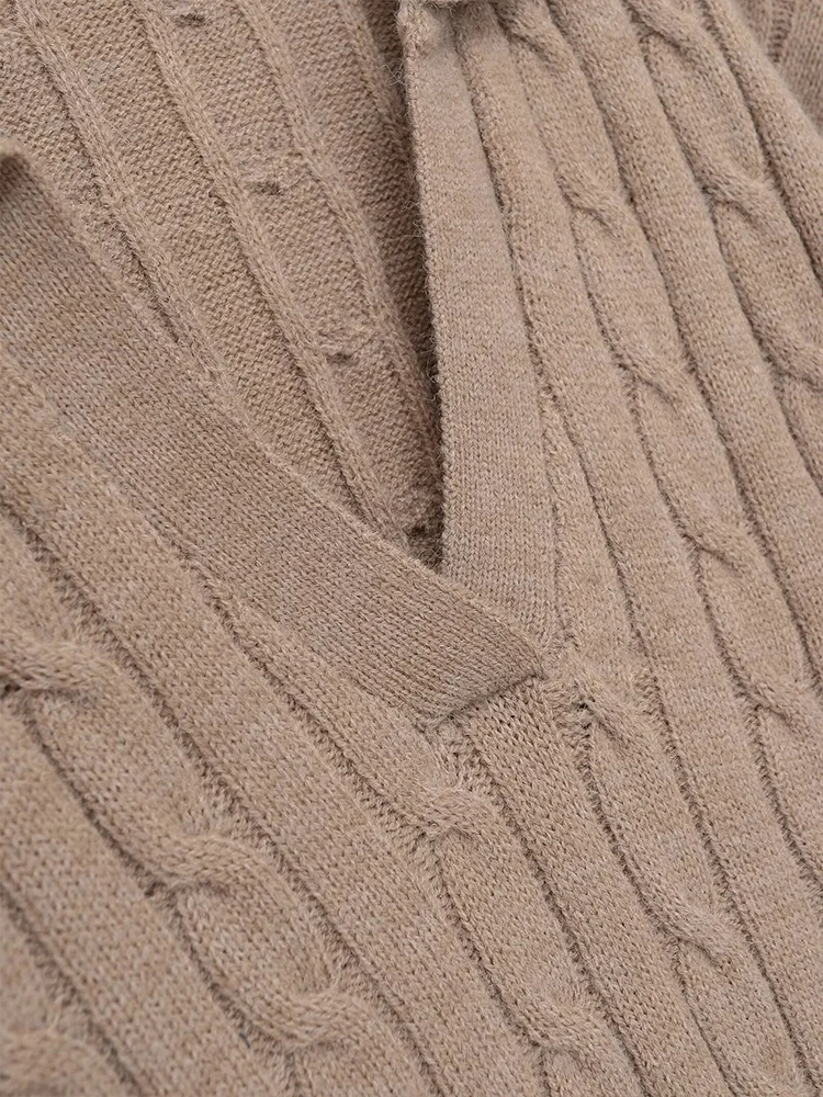 European style new women's fashion versatile temperament solid color eight-strand braided POLO collar sweater