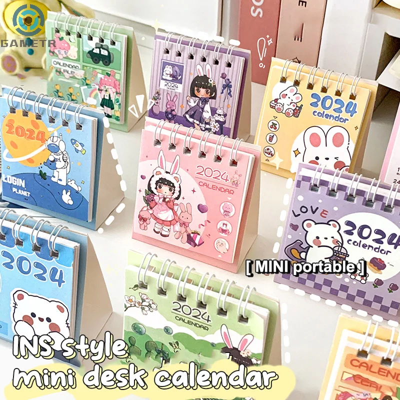 2024 Mini Small Desk Calendar Cute Cartoon Anime Girl New Year Calendar Portable Creative Calendar Monthly Office Decoration