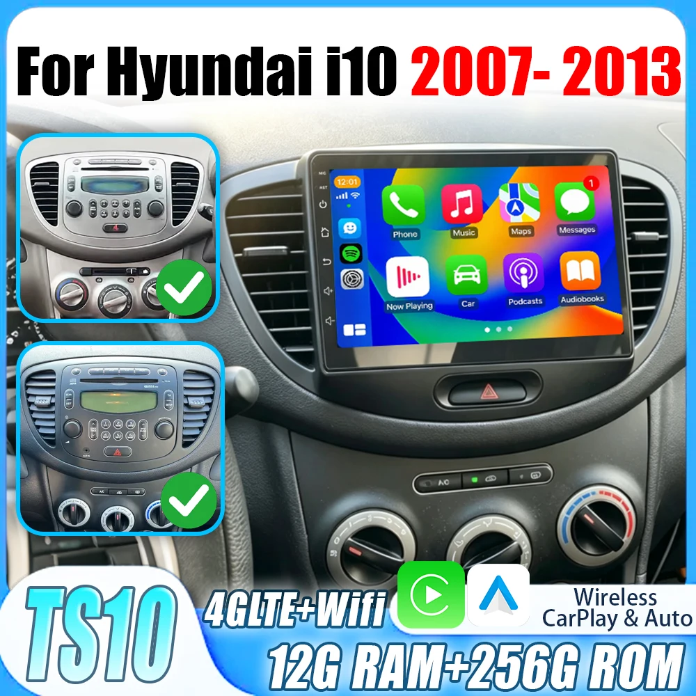 Radio de coche 2 Din para Hyundai i10 2007 2008 2009 2010 - 2013, reproductor Multimedia estéreo, Android 16, Wifi, navegación GPS, Carplay, BT 1