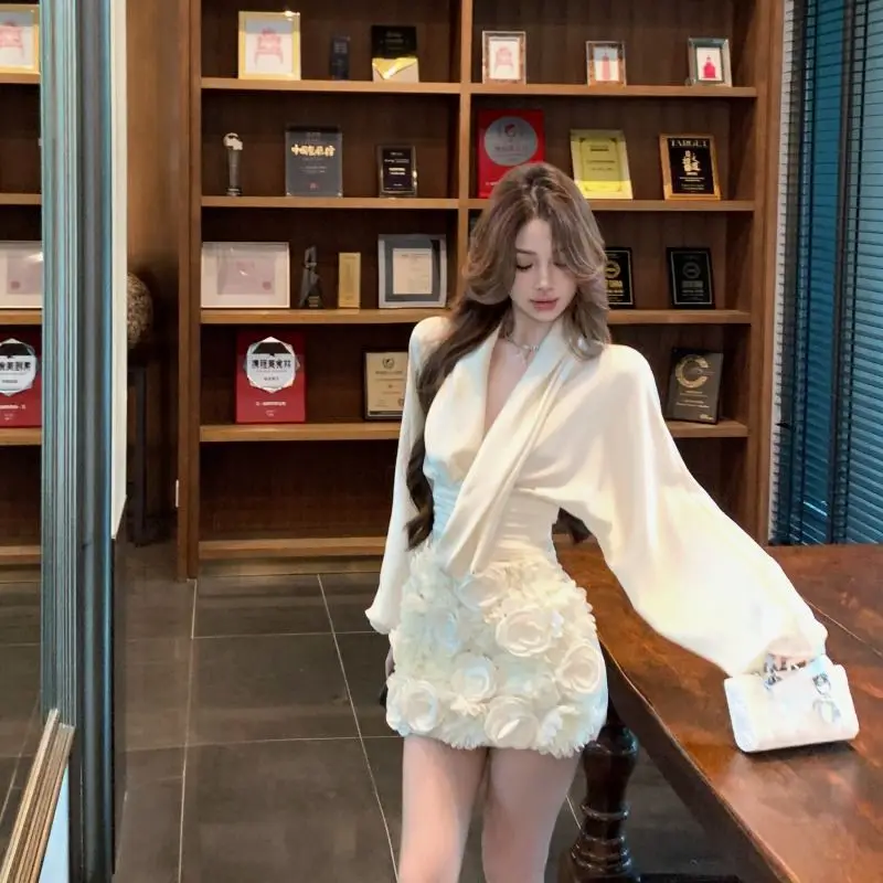 الربيع النقي الجمالية المرأة 2 قطعة مجموعة بلوزة على شكل حرف v مع تفاصيل الأزهار أنيقة مطوي ميدي تنورة سيدة نوبل مطابقة الزي