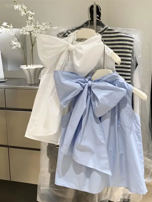 White Blouse For Women 2026 Blusas Mujer Bandage Bow Sleeveless Loose Shirts Fashion Sweet Summer Blouses Tops Female