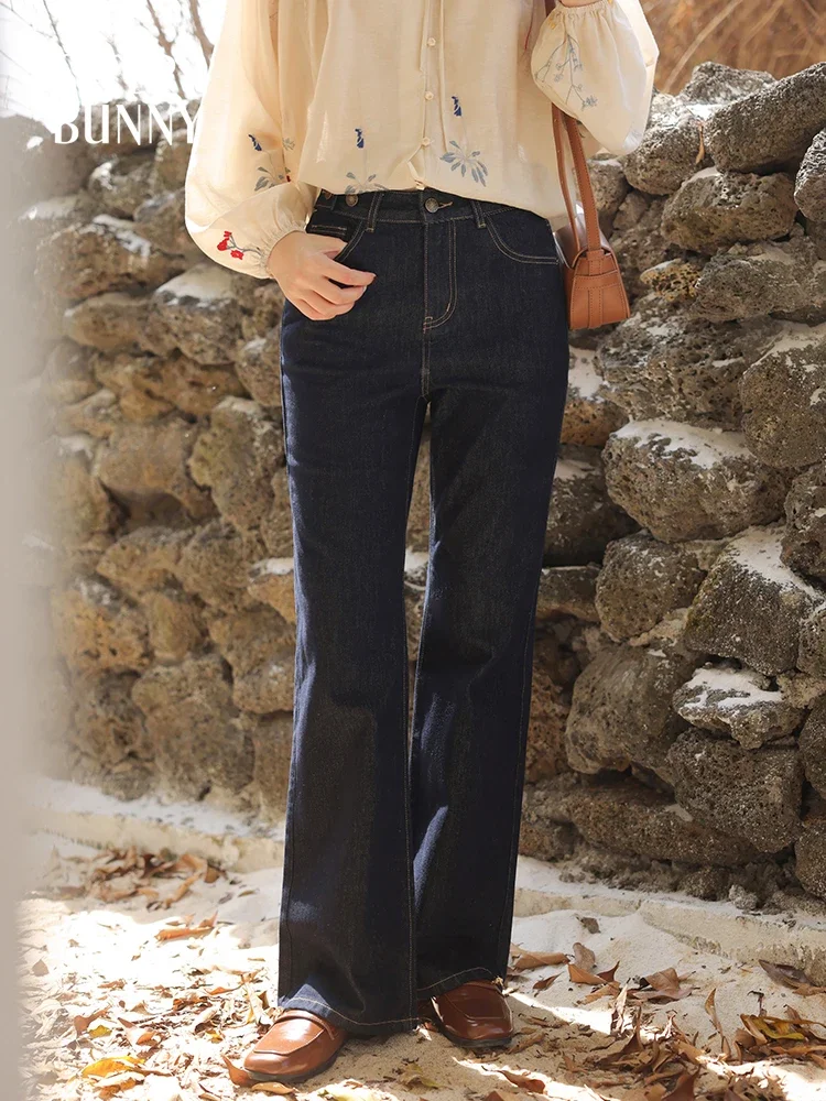 النساء عالية الخصر خمر التباين غرزة متوهج الجينز سليم صالح موضة غسلها الدينيم السراويل الربيع عادية ضيق الساق بنطلون