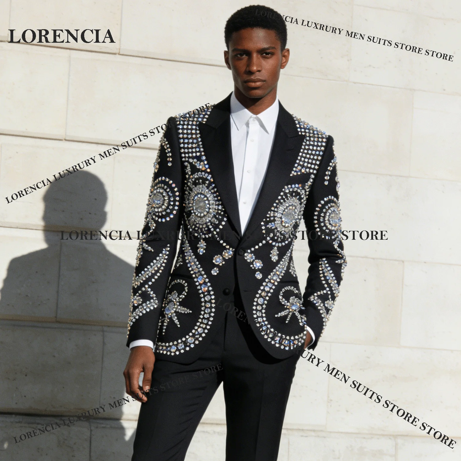 

Elegant Men Diamond Design Suits Customized Glitter Wedding Tuxedos Handsome Slim Ropa hombre 3 Pieces Sets Groom Male Blazers