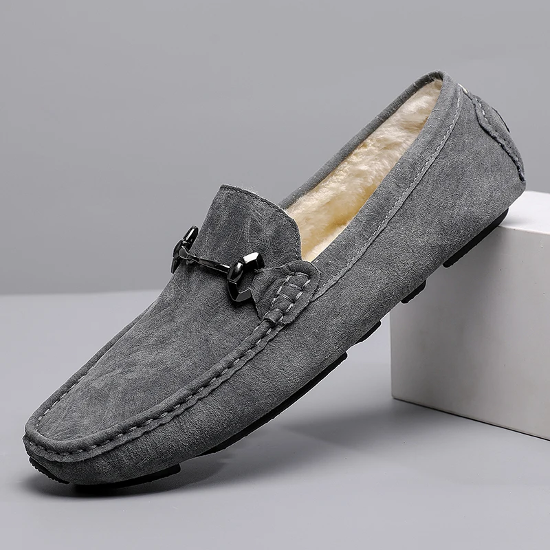 Men Casual Shoes Fashion Men Fur Handmade Suede Genuine Leather Mens Loafers Moccasins Slip On Men's Flats Male Driving Shoes