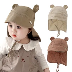 Summer Baby Sun Hat with Shawl Korean Bear Kids Cap for Girls Boys Neck Protection Toddler Hats Infant Baseball Cap 5-24M