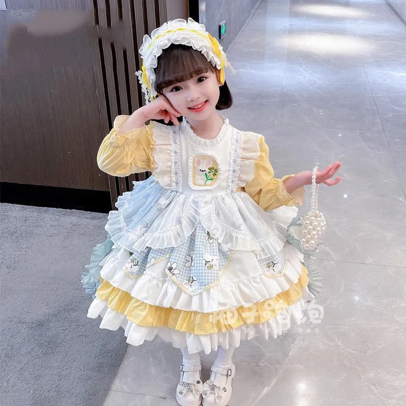 Baby Girl Velvet Yellow Lace Lolita Princess Dress Infant Toddler Children Vintage Layer Tulle Vestido Christmas Baby Clothes