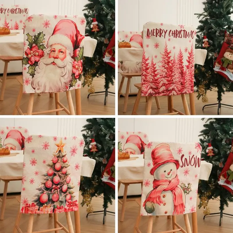 VIKAMA Holiday Chair Cover Santa Snowman Xmas Tree Snowflake Element Dining Chair Cover For Xmas Party Home Decor