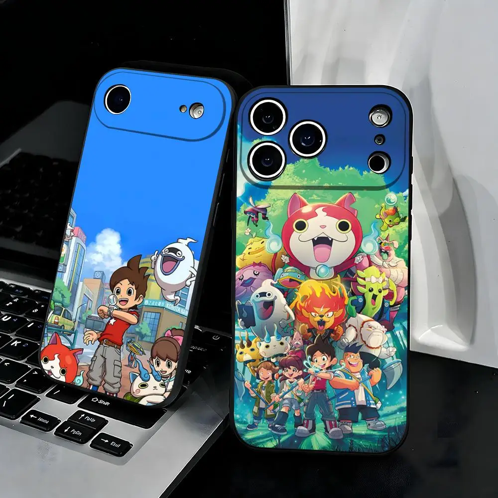 Komasan Buchinyan Y-Yo Kai W-Watch Phone Case For IPhone 17 Air 16 E Pro Max 15 14 13 Mini 12 Pro 11 Max Plus Black Soft Shell