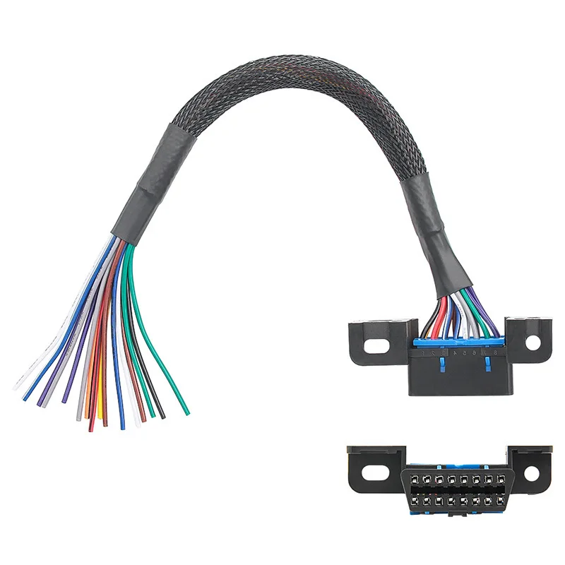 OBD2  Connector to Color Bare Wire 16 Pin Female OBDII Opening Cable 30cm Universal  DIY Extension Cable Car Diagnostic Interfac