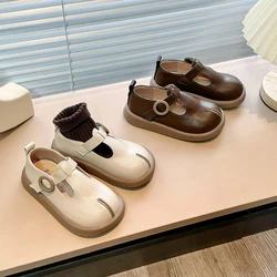 Korean Style Children's Leather Shoes 2024 Spring Fashion Kids Girls Solid Color Single Shoe Soft Non-slip Toddlers Mary Janes