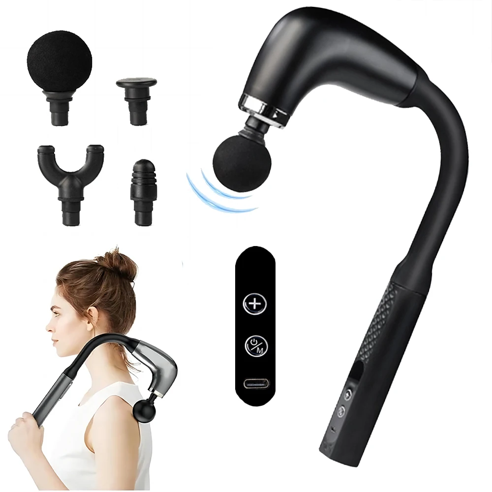 

Fascia Gun with Extended Handle and Elbow for Self-assist Massage of the Upper and Lower Back Muscle Relaxation and Massage Done