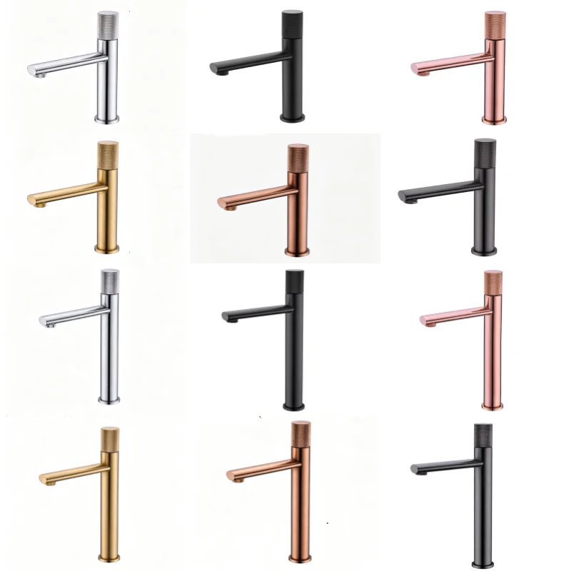 Brushed Rose Gold Gray Knurled Faucet Basin Faucet Bathroom Taps Single Handle Hot and Cold Sink Mixer Brass Basin Faucet
