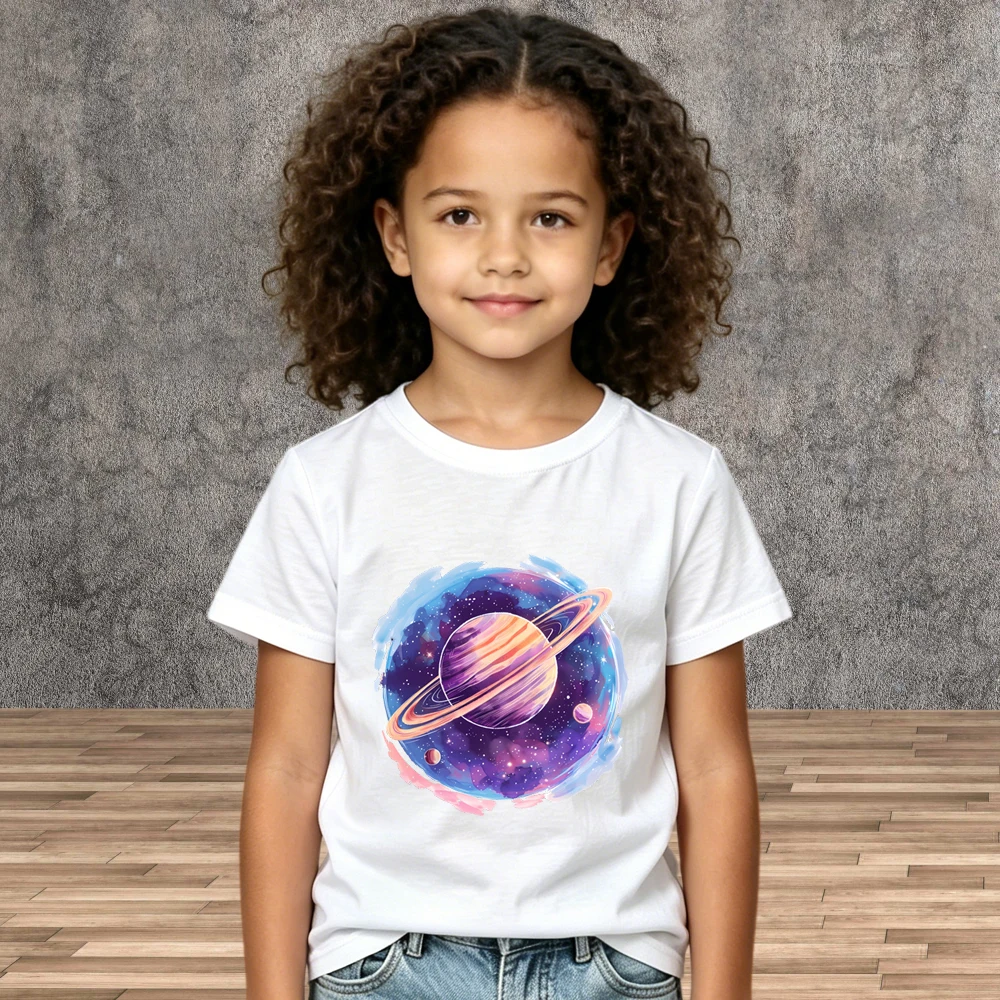 Skin Friendly Cotton Space Pattern Tees Children Summer Cartoon Short Sleeves T-Shirts