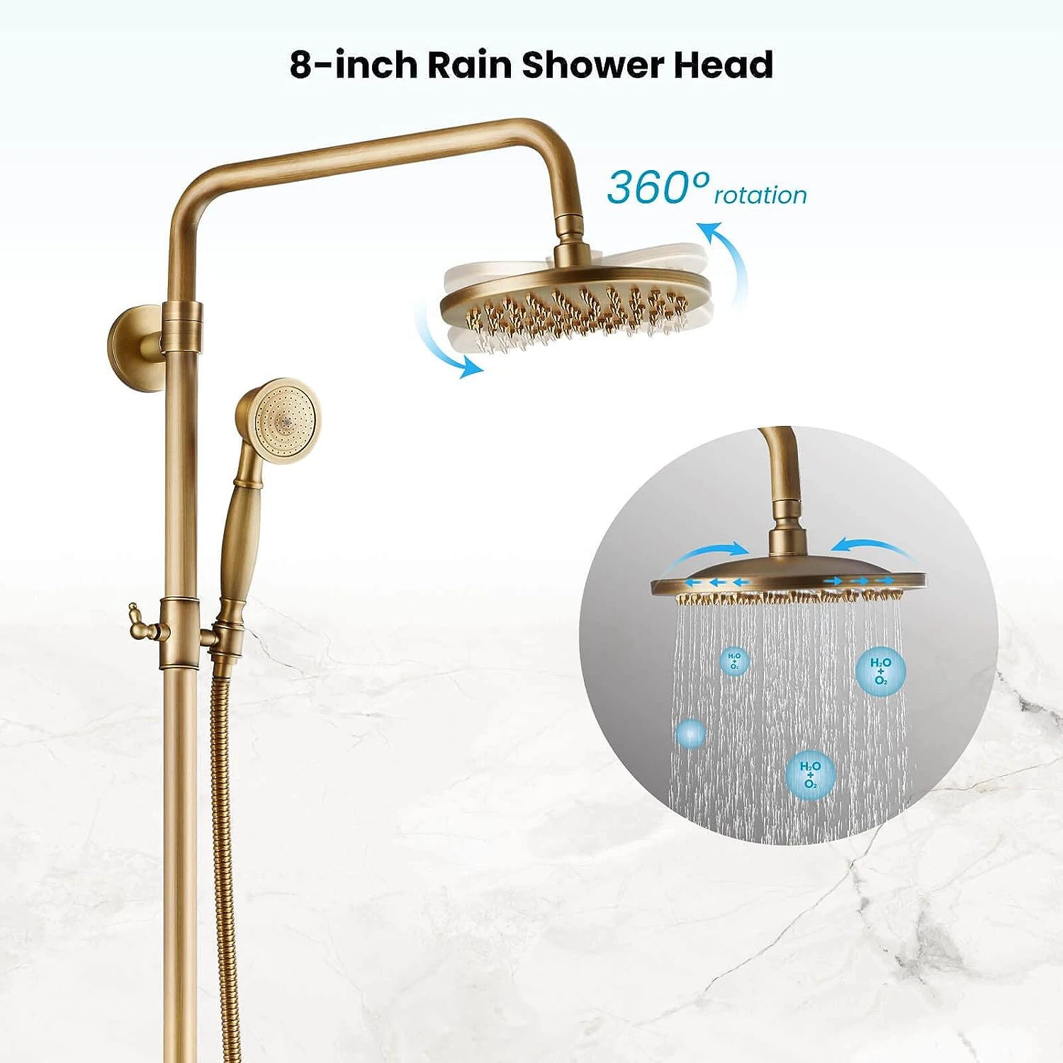 KEMAIDI Brass Antique Wall Mount Shower Set Faucet Single Handle with Handshower + Shelf Bathroom Shower Mixer Tap