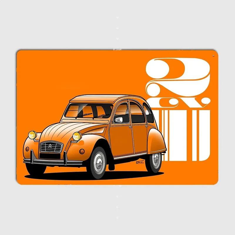 Deux Cheveux 2CV 3/4 outline graphic Retro Posters Metal Poster Pub Sign Garage Club Bar Indoor Wall Room Decoration Home Decor