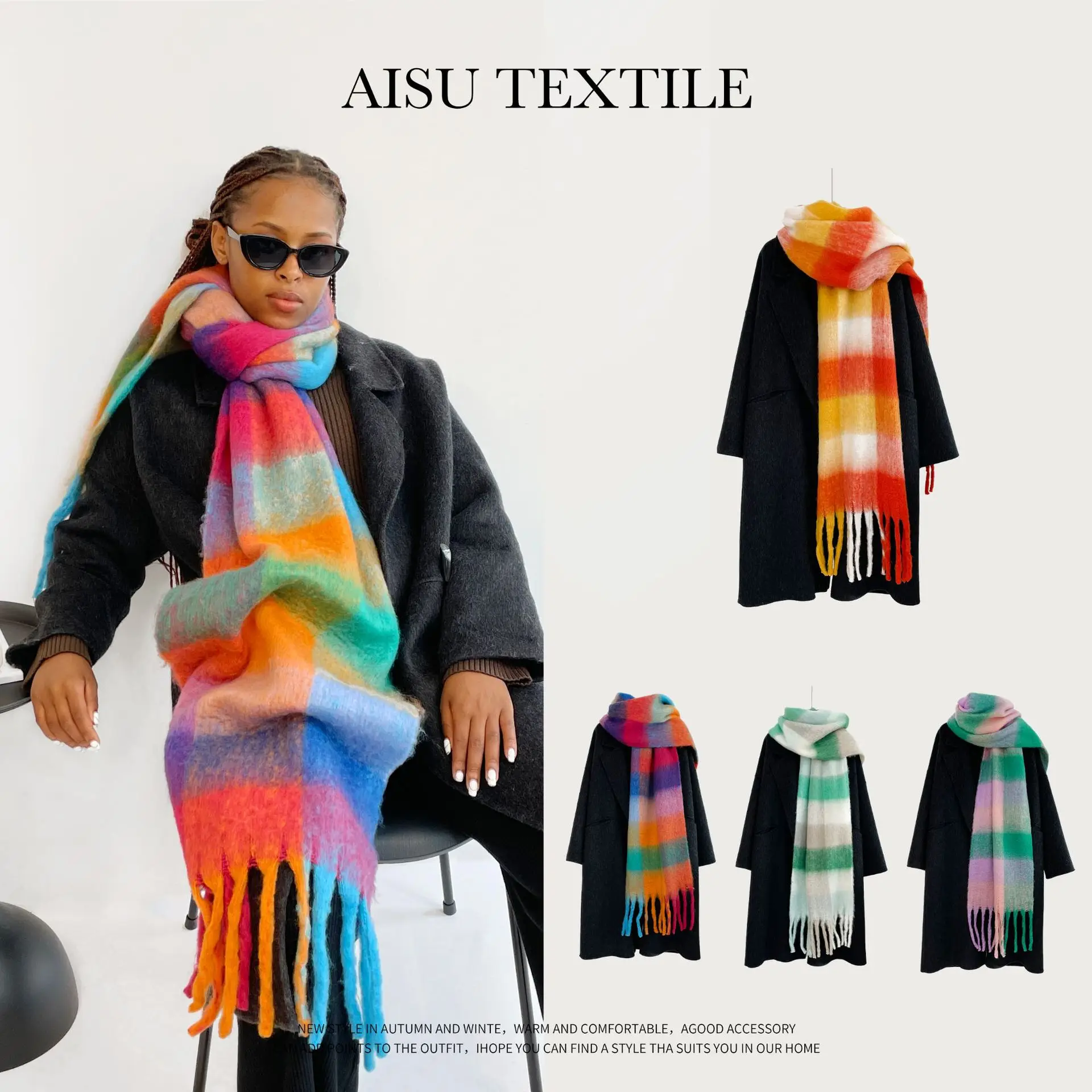 

Colorful Checkered Scarf Men Women Winter Warm Scarf Mohair Thick Long Scarf Tassel Shawl Echarpe Luxe Sjaal 4w934