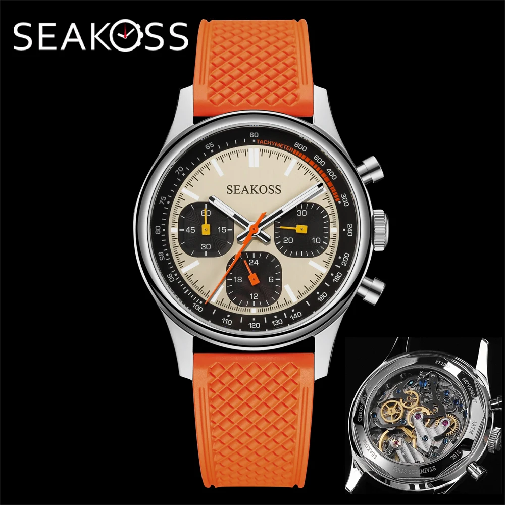 

SEAKOSS 40mm Pilot Watch 1963 Chronograph Mechanical Watches Seagull ST1901 Movement Sappire Crystal Luminous Men‘s Wristwatch