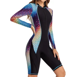 Women's One Piece Jumpsuit Rash Guard Diving Wetsuit Front Zip Long Sleeves Sport Swimming Surfing Swimsuit Swimwear Rashguard