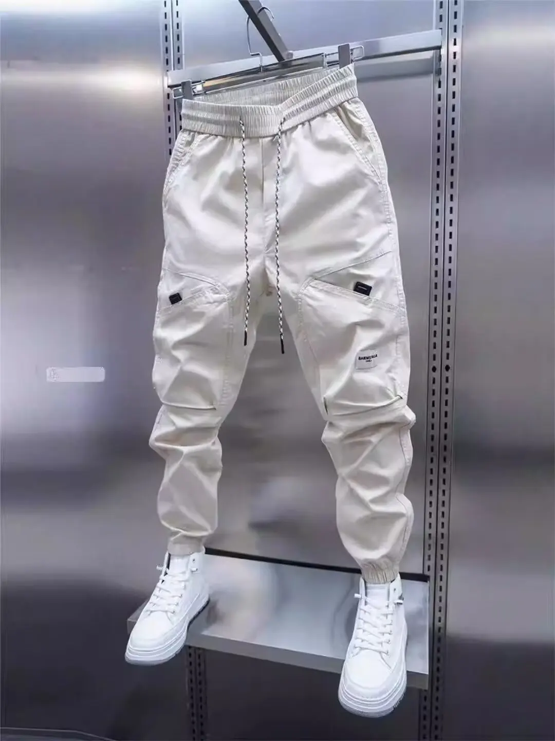 Loose casual long pants for men with added fleece sanitary pants and ankle tied sports pants, 2024 autumn and winter new style