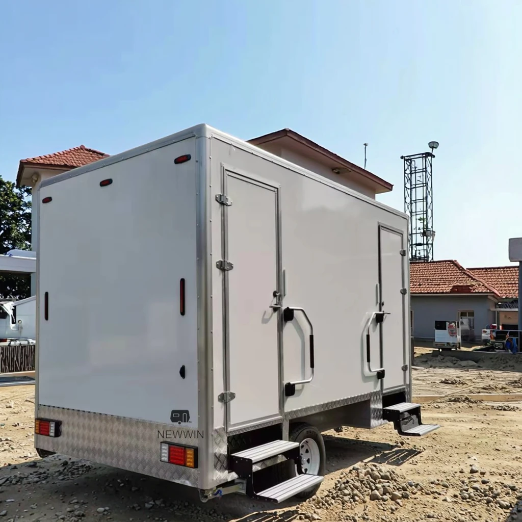 Luxury Portable Restroom Trailer With Shower 3 Rooms LED Lighting Foldable Handrail User Friendly for Festival and Wedding