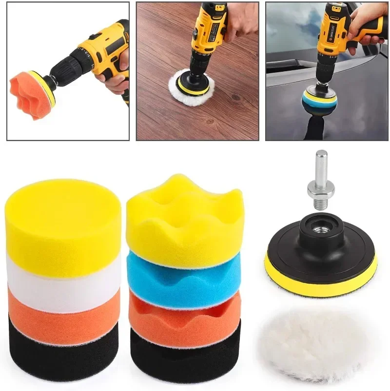 

5//11pcs Polishing Sponge Plate Set Imitation Plush Waxing Grinding Cleaning Sponge Wheel Car Beauty Set Drill Polish