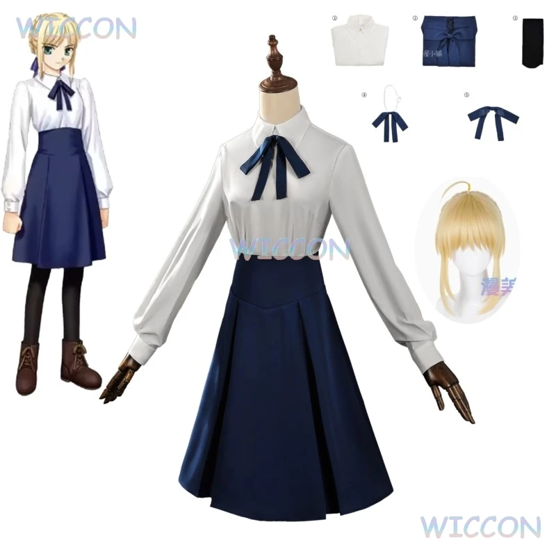 

Saber Cosplay Dress Daily Suit Outfits Japanese Jiakei Dresses Games Fate/stay Night Artoria Pendragon Role-play Wig Prop Suits