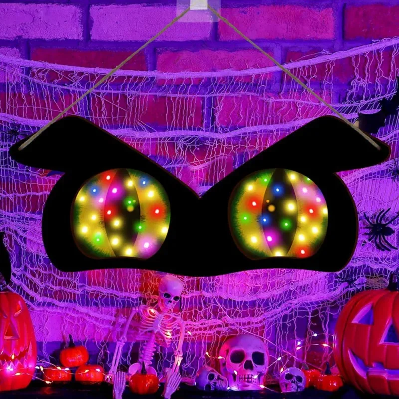Occhi luminosi in legno pendenti a LED per feste di Halloween senza batteria Decorazione per la casa per feste di Halloween