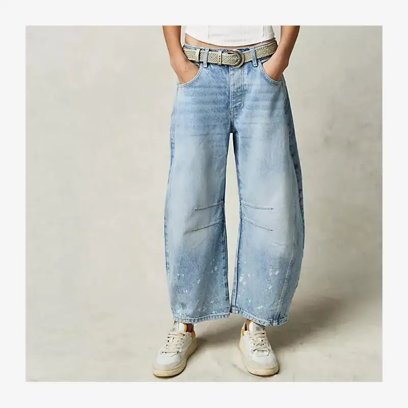 Casual Loose Wide Leg Straight Denim Jeans Women's Fashionable Breathable Comfortable Stretchable Long Pants Spring Summer